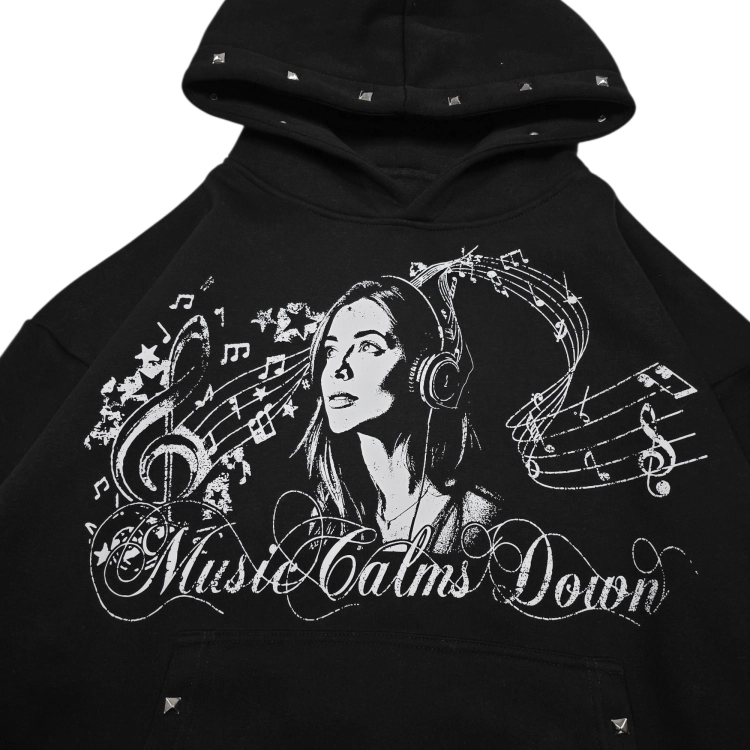 music calms down black hoodie.png