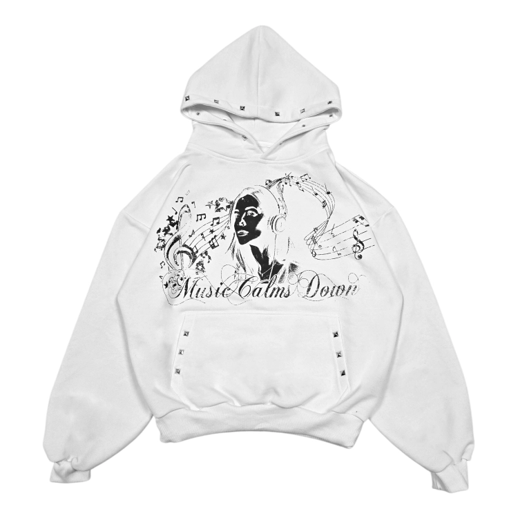 music calms down white hoodie.png